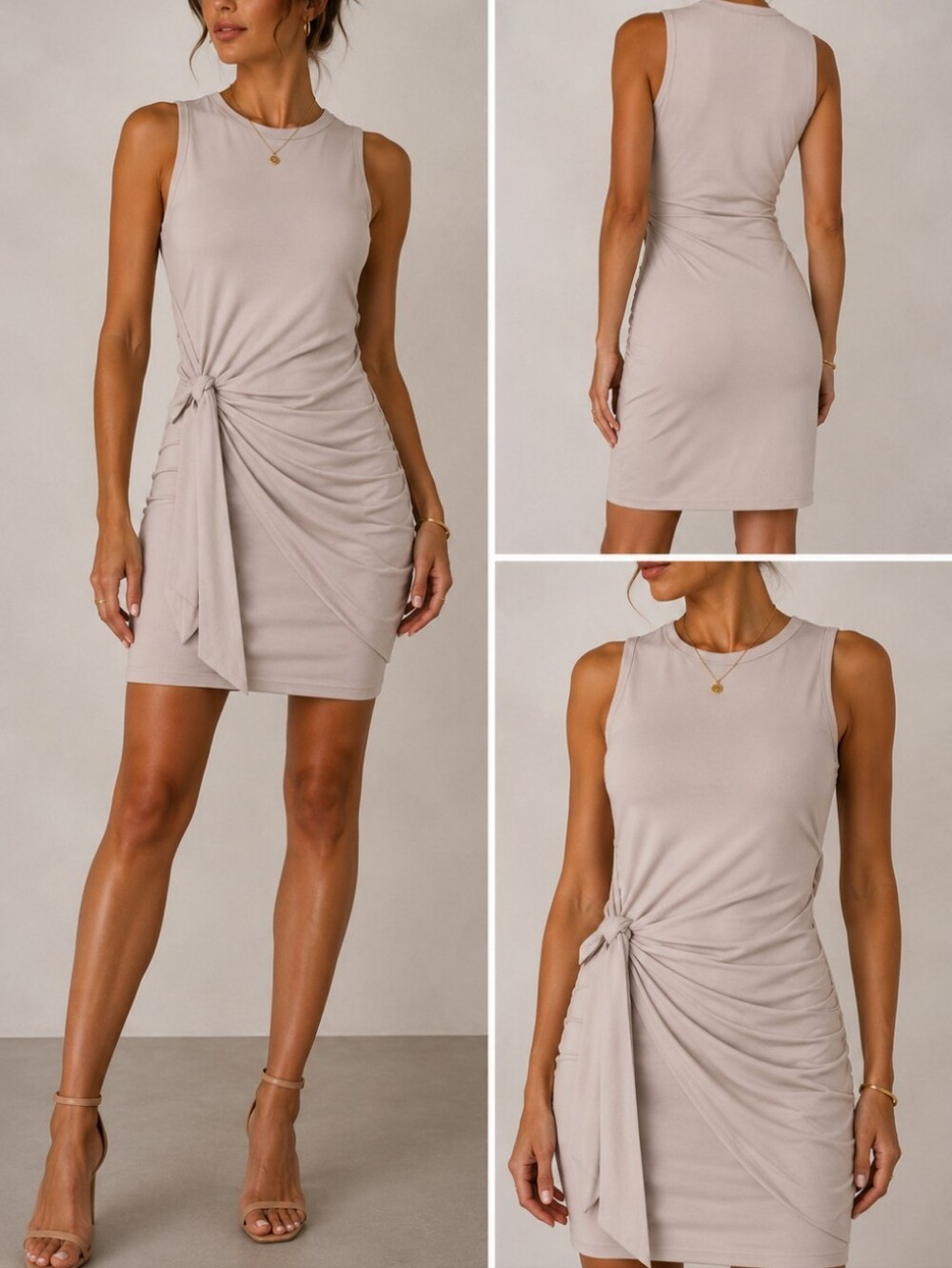 NEW Brown Tank Dress Wrap Sleeveless Ruched Mini Stretchy Bodycon Large NWT